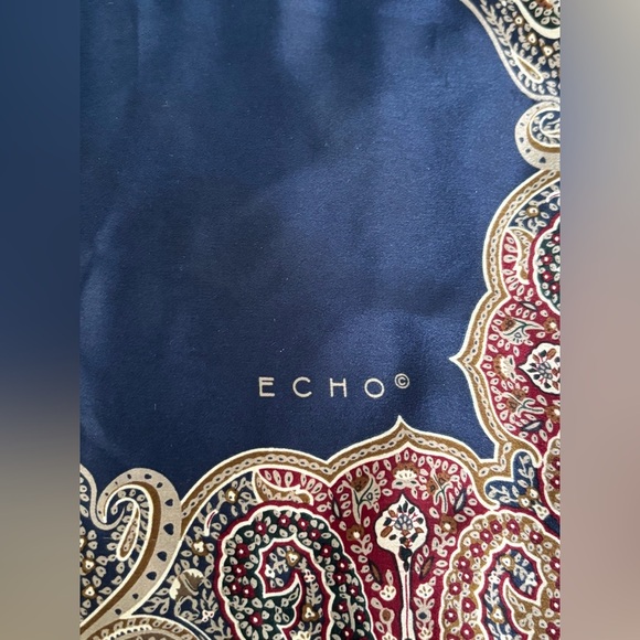 Echo Cream and Blue Paisley Scarf - 100% Silk 30X31 - Picture 4 of 7